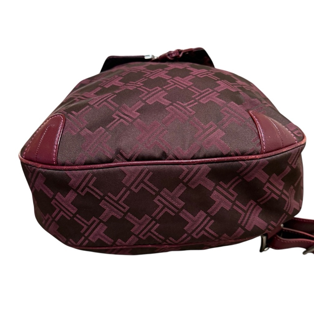 Tumi Burgundy Monogram Nylon Backpack Tote Leather Trim Travel Bag Medium - Picture 5 of 13